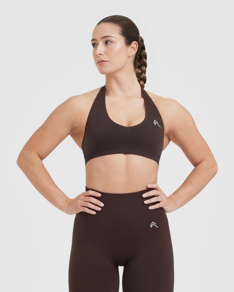 Dark Grey Oner Active Classic Seamless 2.0 Halter Neck Bralette Sports Bras | 37510KCYO