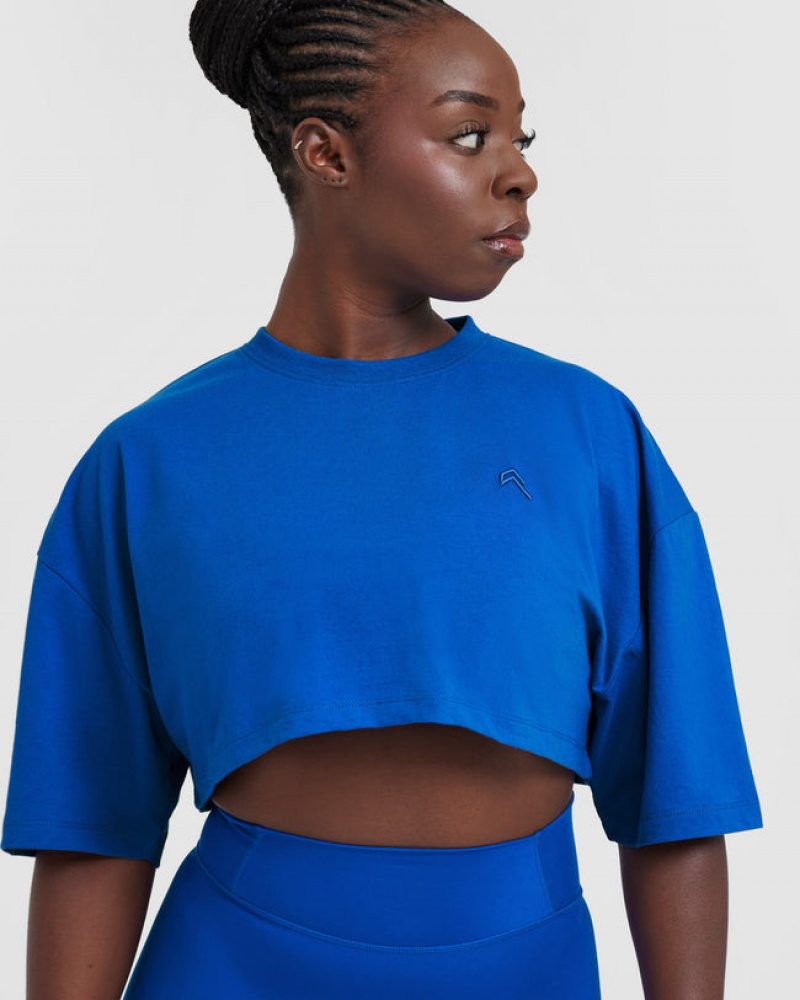 Deep Blue Oner Active Classic Relaxed Crop Lightweight T Shirts | 72650MLDQ