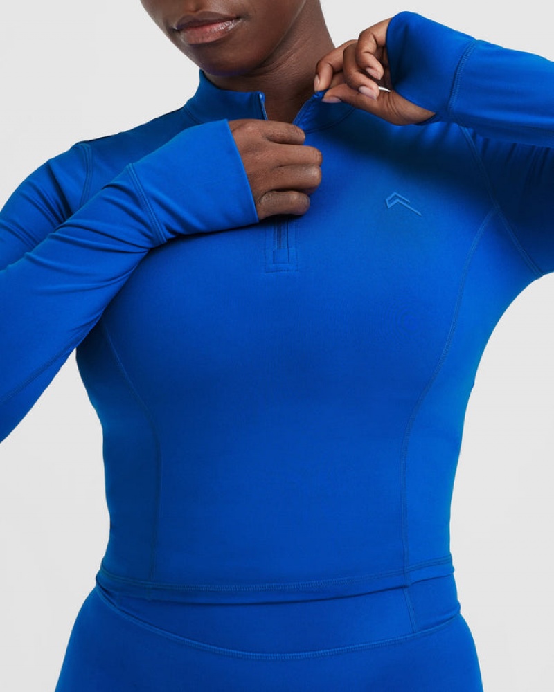 Deep Blue Oner Active Timeless Half Zip Mid Long Sleeve T Shirts | 01253TCIW