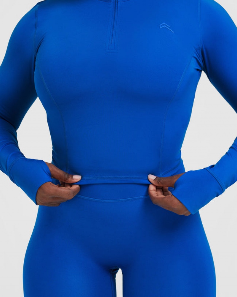 Deep Blue Oner Active Timeless Half Zip Mid Long Sleeve T Shirts | 01253TCIW