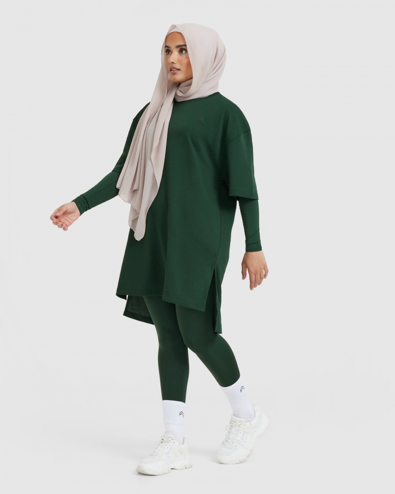 Deep Green Oner Active Classic Oversized Longline T Shirts | 90312ATLF