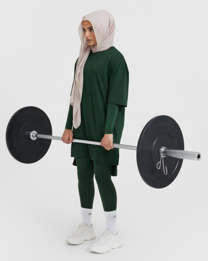 Deep Green Oner Active Classic Oversized Longline T Shirts | 90312ATLF