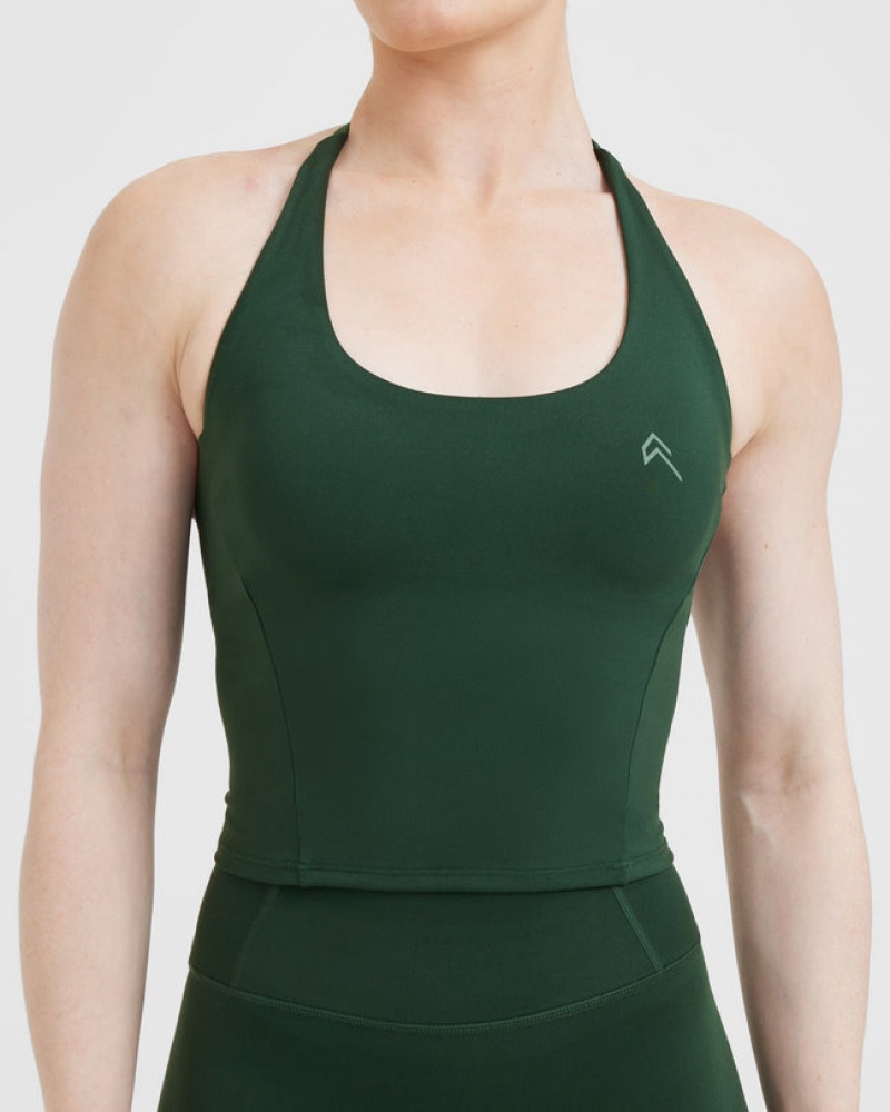 Deep Green Oner Active Timeless Halter Neck Mid T Shirts | 05216QGRS