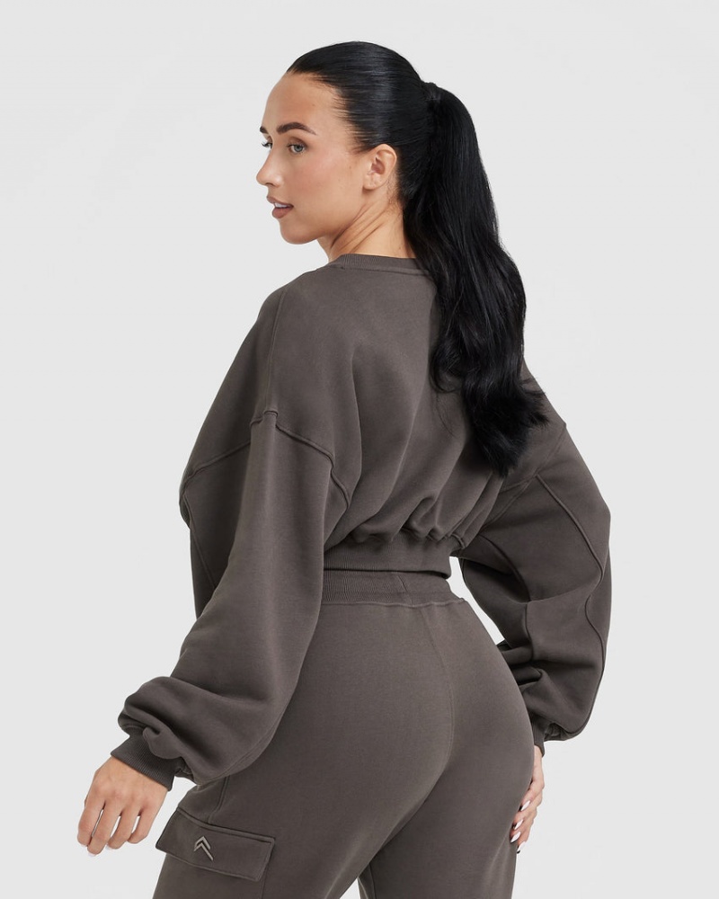 Deep Grey / Brown Oner Active All Day Lightweight Oversized V-Neck Sweatshirts | 37149VMUS