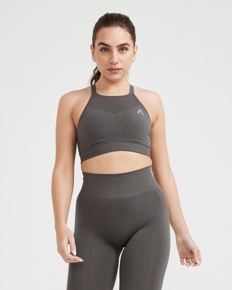 Deep Grey / Brown Oner Active Effortless Seamless High Neck Bralette Sports Bras | 94138YSUW