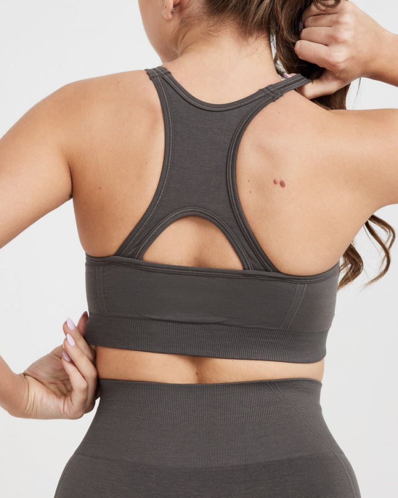 Deep Grey / Brown Oner Active Effortless Seamless High Neck Bralette Sports Bras | 94138YSUW