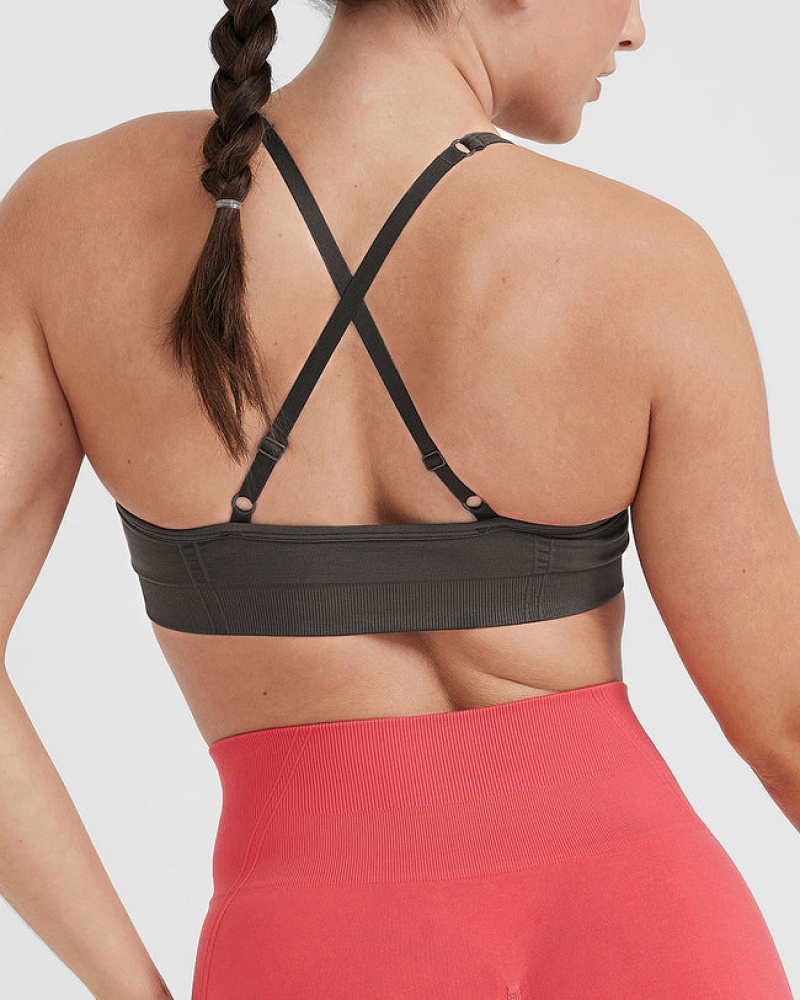 Deep Grey / Brown Oner Active Effortless Strappy Bralette Sports Bras | 85297AYFV