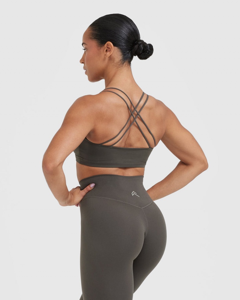 Deep Grey / Brown Oner Active Everyday Cross Over Bralette Sports Bras | 79562JSNY