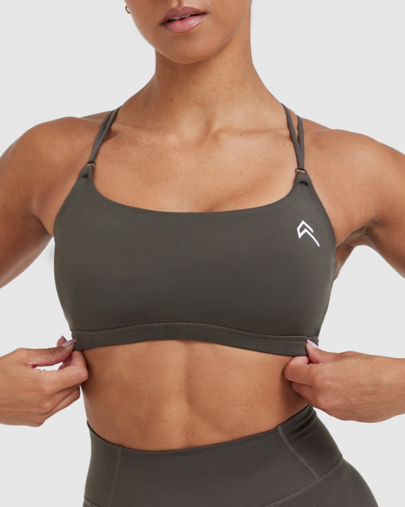 Deep Grey / Brown Oner Active Everyday Cross Over Bralette Sports Bras | 79562JSNY