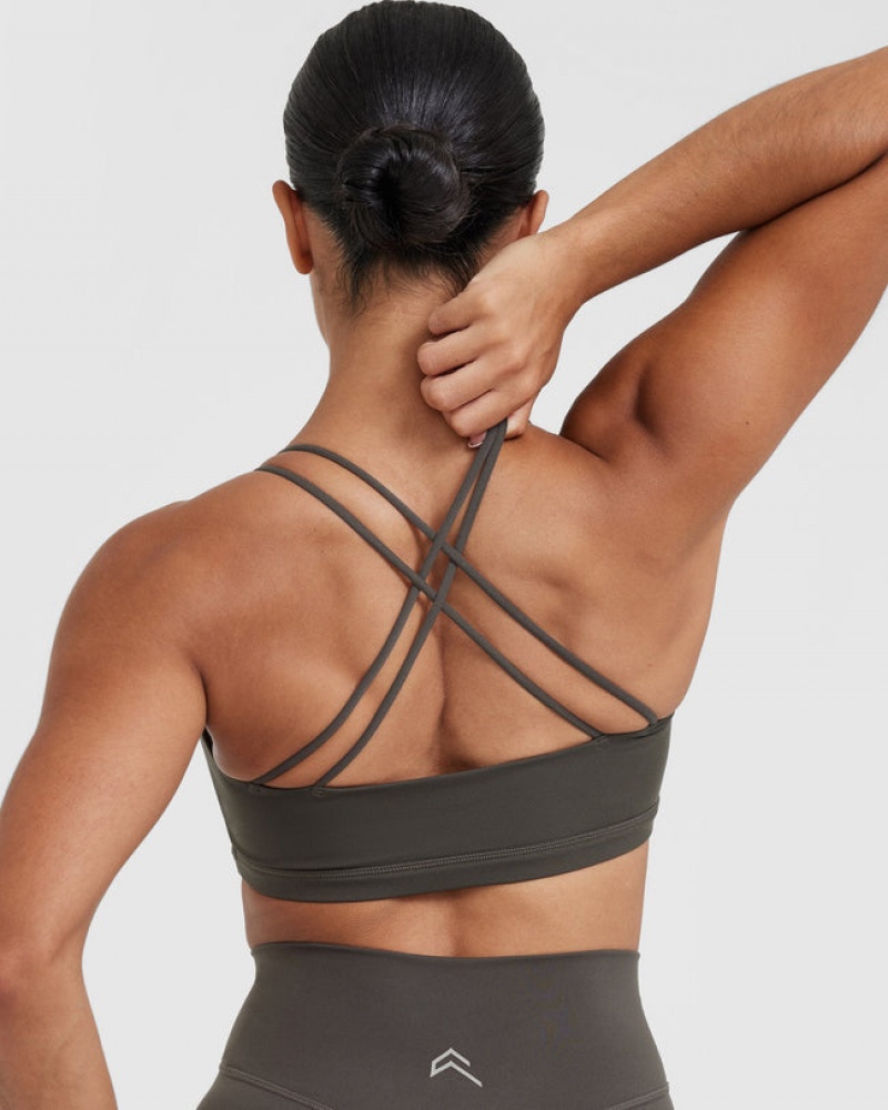 Deep Grey / Brown Oner Active Everyday Cross Over Bralette Sports Bras | 79562JSNY