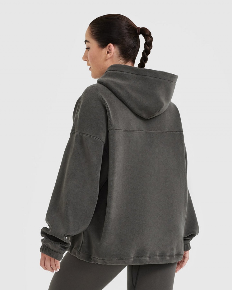 Deep Grey / Brown Oner Active Fleece Oversized Hoodie | 92613KJMN