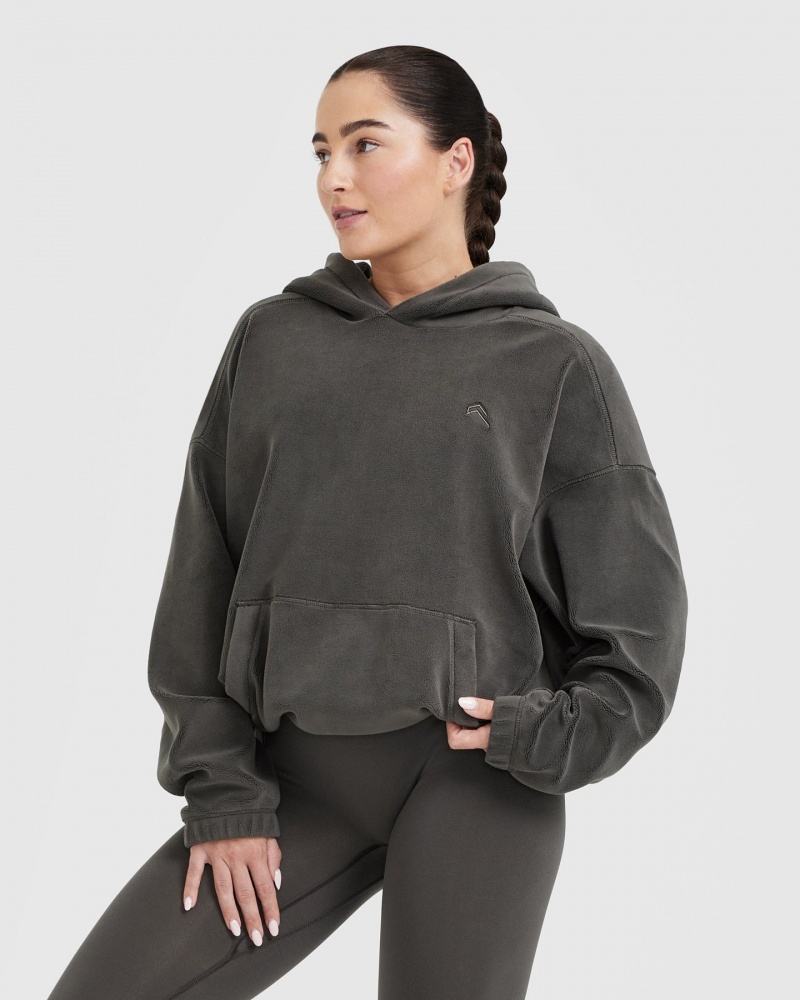 Deep Grey / Brown Oner Active Fleece Oversized Hoodie | 92613KJMN