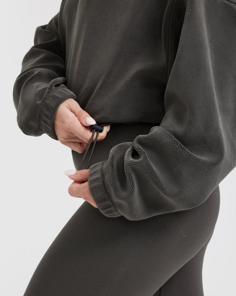 Deep Grey / Brown Oner Active Fleece Oversized Hoodie | 92613KJMN