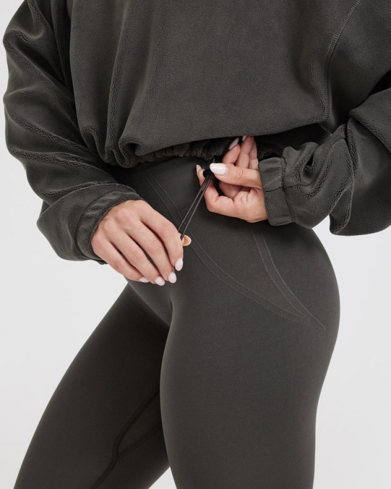 Deep Grey / Brown Oner Active Fleece Oversized Crop 1/2 Zip Sweatshirts | 70412QIJF