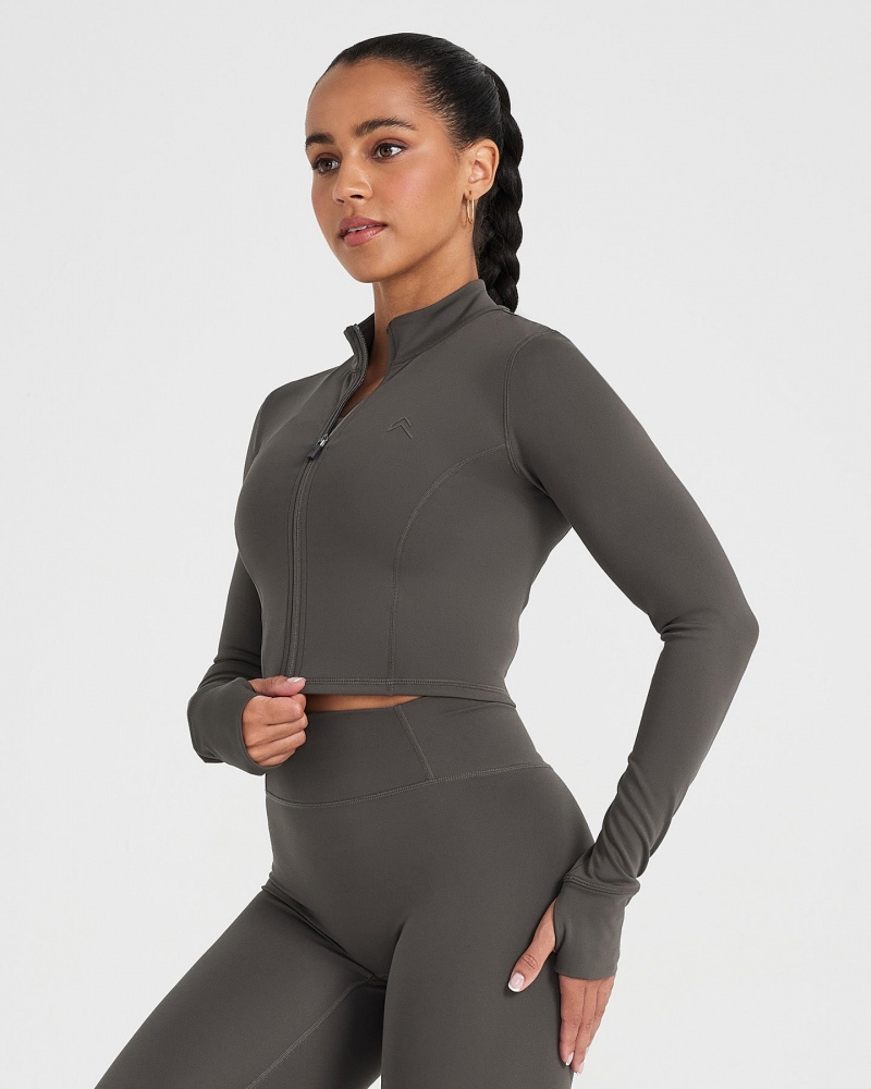 Deep Grey / Brown Oner Active Timeless Crop Jackets | 90275PATY