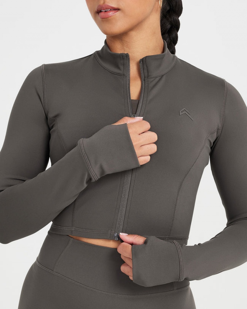 Deep Grey / Brown Oner Active Timeless Crop Jackets | 90275PATY