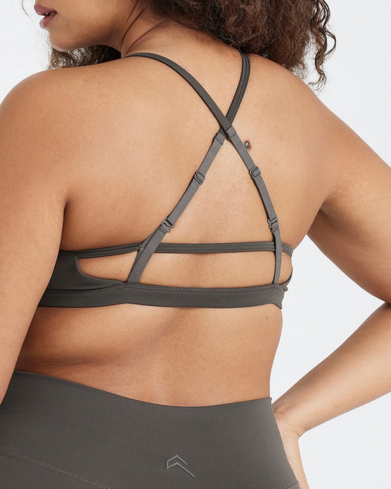 Deep Grey / Brown Oner Active Timeless Strappy Bralette Sports Bras | 75349NVTF