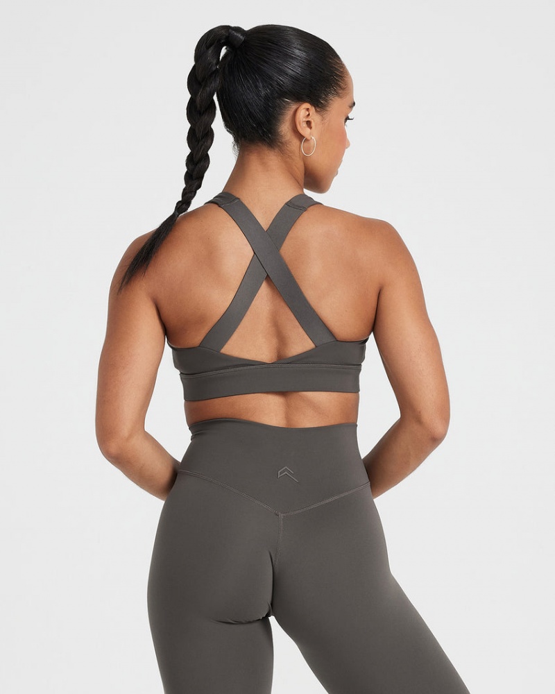 Deep Grey / Brown Oner Active Timeless Wide Strap Sports Bras | 41729TLWZ