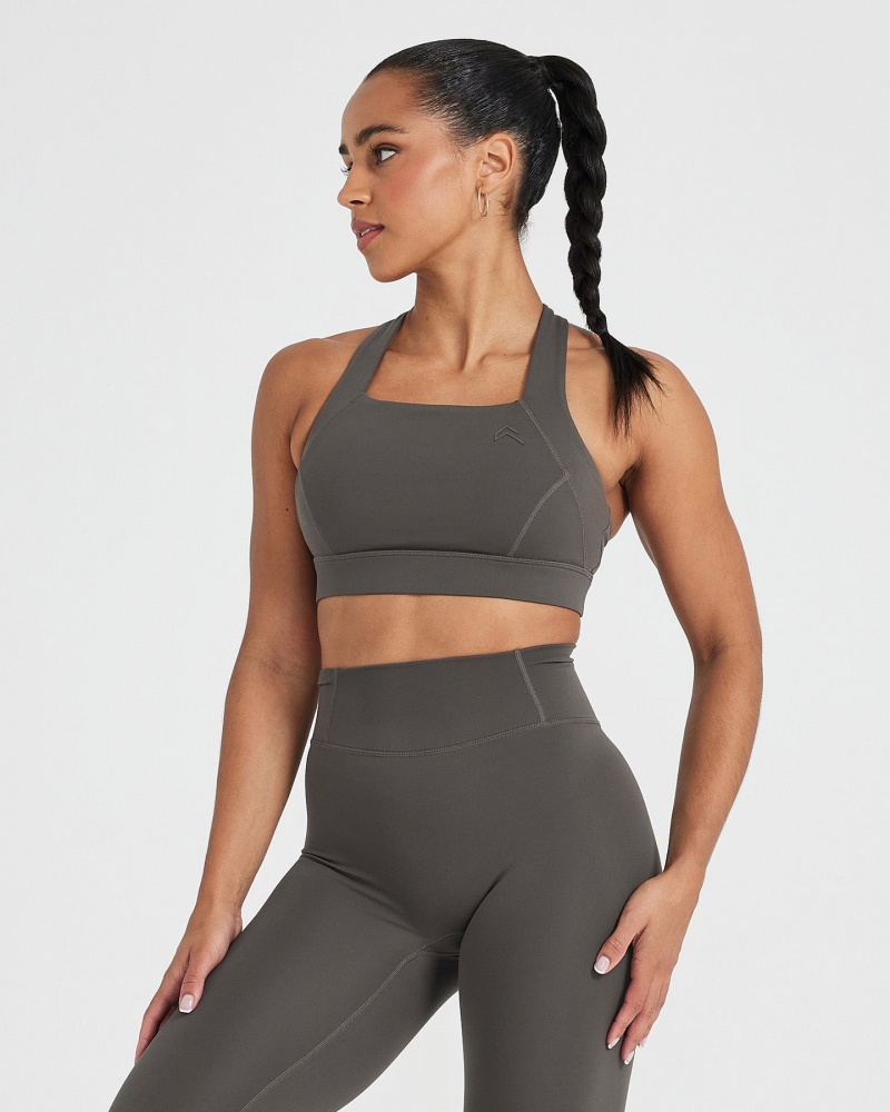 Deep Grey / Brown Oner Active Timeless Wide Strap Sports Bras | 41729TLWZ