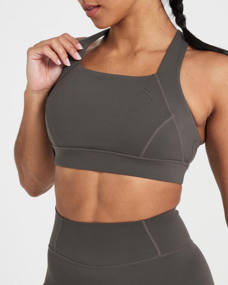 Deep Grey / Brown Oner Active Timeless Wide Strap Sports Bras | 41729TLWZ