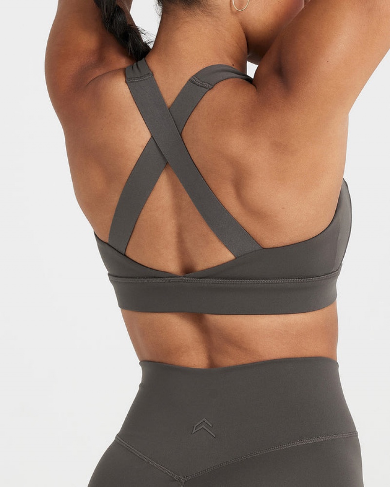 Deep Grey / Brown Oner Active Timeless Wide Strap Sports Bras | 41729TLWZ