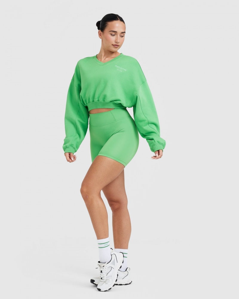 Green Oner Active All Day Est 2020 Crop V-Neck Sweatshirts | 13908ZCQA