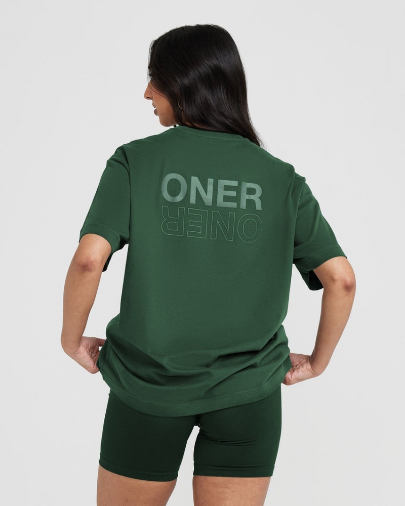 Green Oner Active Classic Mirror Graphic Oversized T Shirts | 98471VPHB