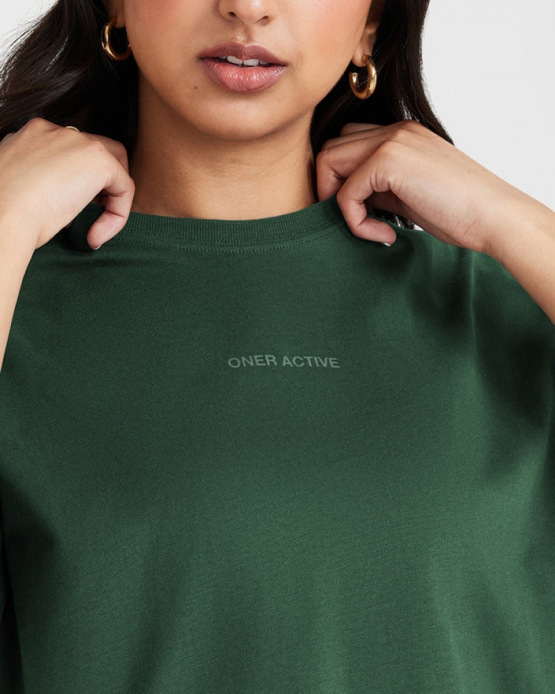 Green Oner Active Classic Mirror Graphic Oversized T Shirts | 98471VPHB