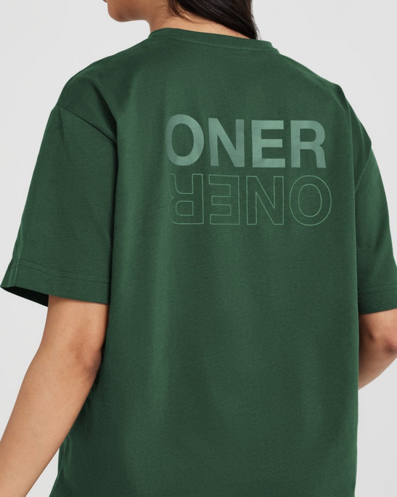 Green Oner Active Classic Mirror Graphic Oversized T Shirts | 98471VPHB