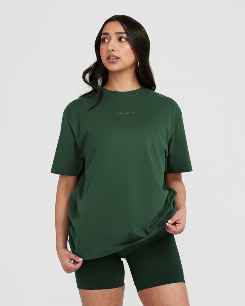 Green Oner Active Classic Mirror Graphic Oversized T Shirts | 98471VPHB