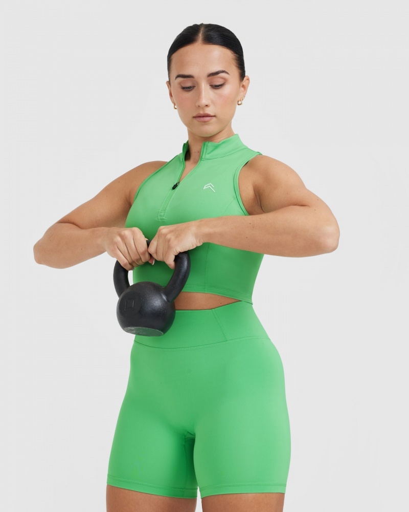 Green Oner Active Timeless Half Zip Crop Tank T Shirts | 48627MLRB