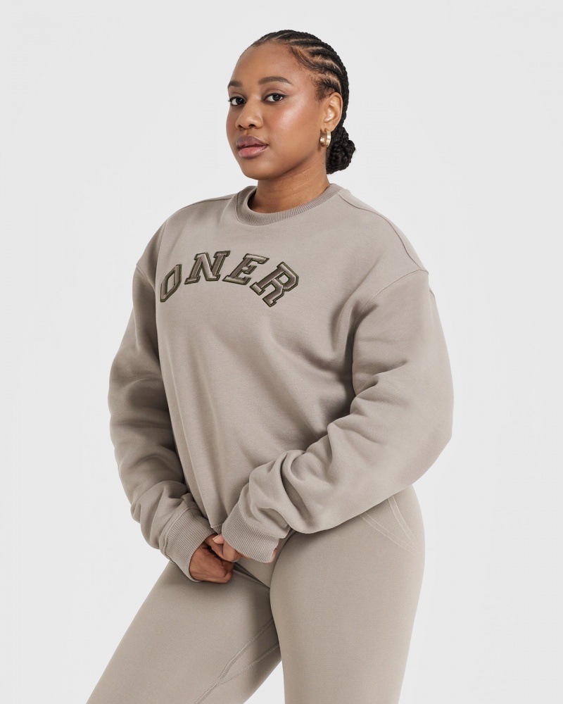 Grey Oner Active All Day Varsity Oversized Sweatshirts | 49306KWUL