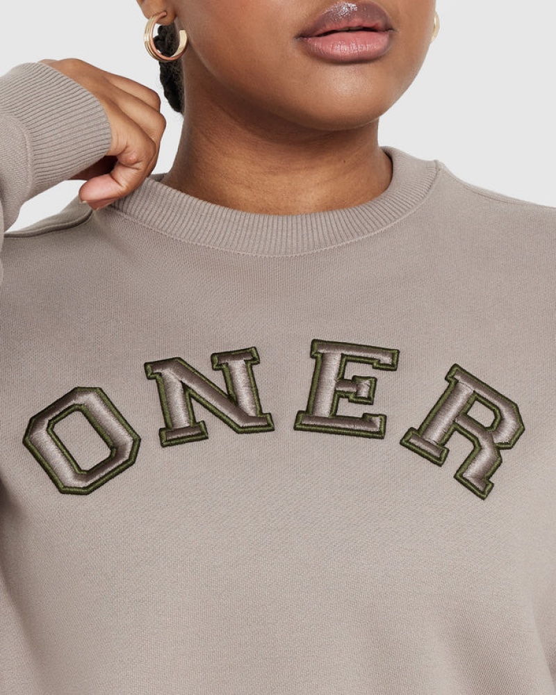 Grey Oner Active All Day Varsity Oversized Sweatshirts | 49306KWUL