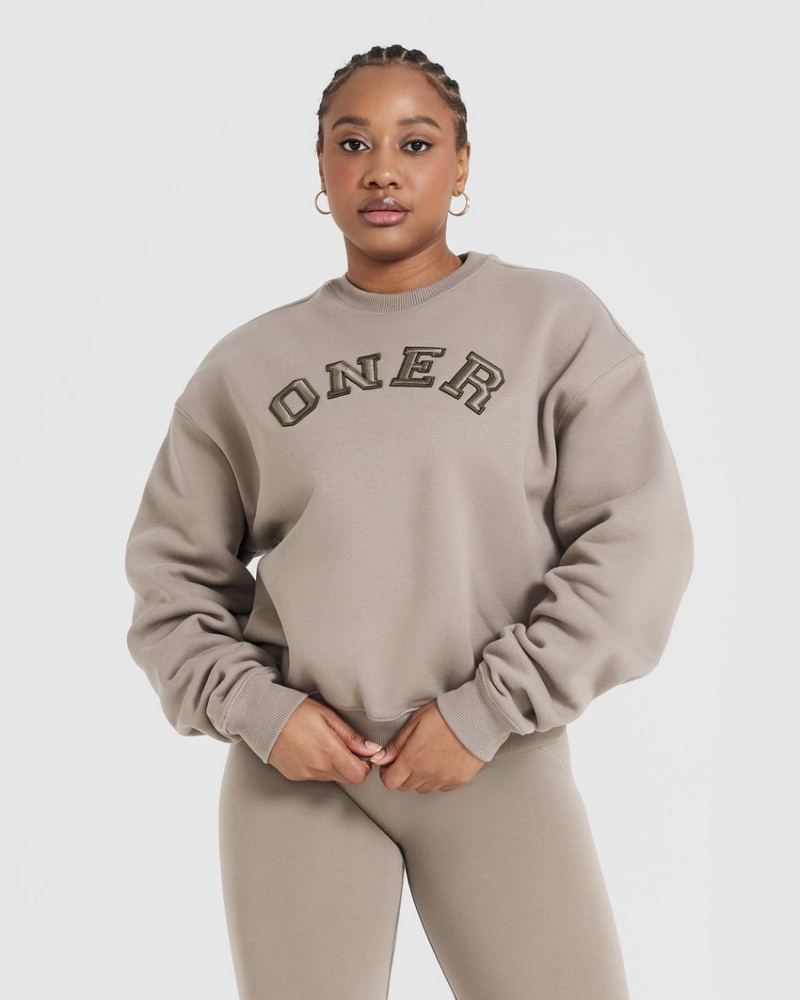 Grey Oner Active All Day Varsity Oversized Sweatshirts | 49306KWUL