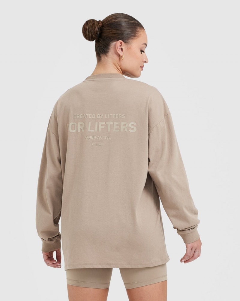 Grey Oner Active Classic Lifters Graphic Oversized Lightweight Long Sleeve T Shirts | 21639UJTB