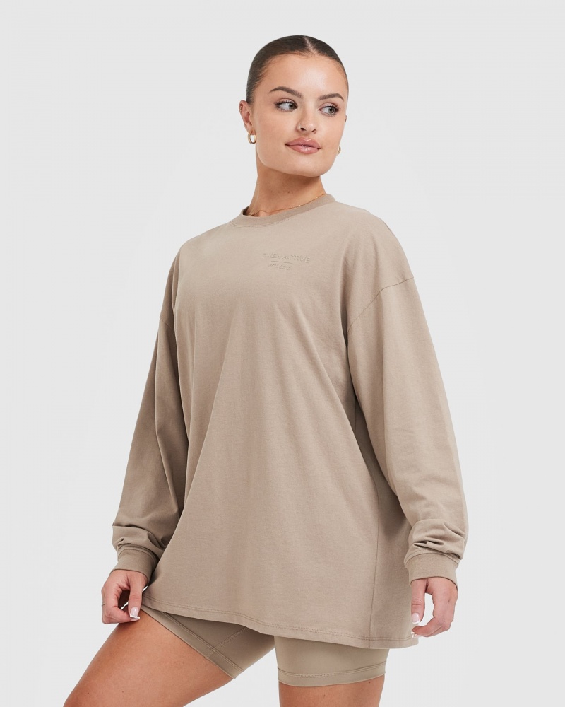 Grey Oner Active Classic Lifters Graphic Oversized Lightweight Long Sleeve T Shirts | 21639UJTB