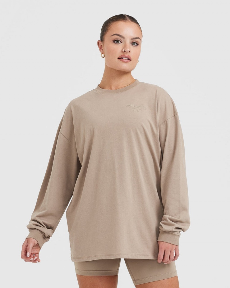 Grey Oner Active Classic Lifters Graphic Oversized Lightweight Long Sleeve T Shirts | 21639UJTB