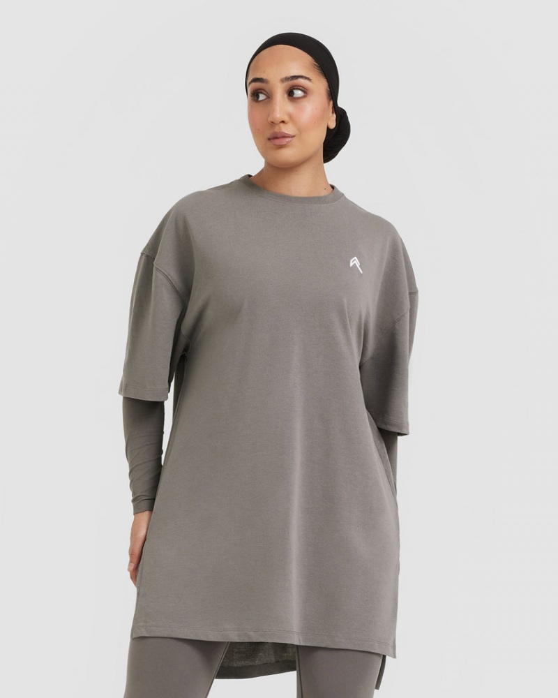 Grey Oner Active Classic Oversized Longline T Shirts | 06719GWIU