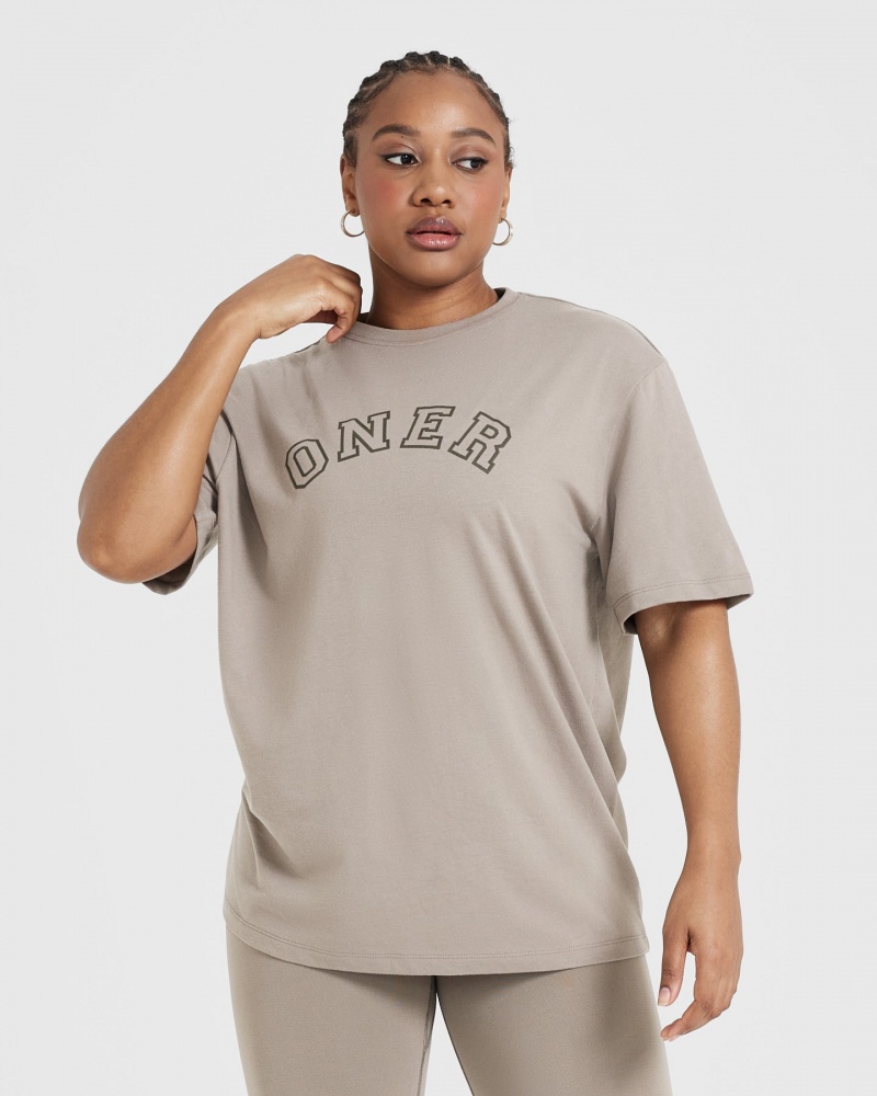 Grey Oner Active Classic Varsity Oversized Lightweight T Shirts | 23850VTSR