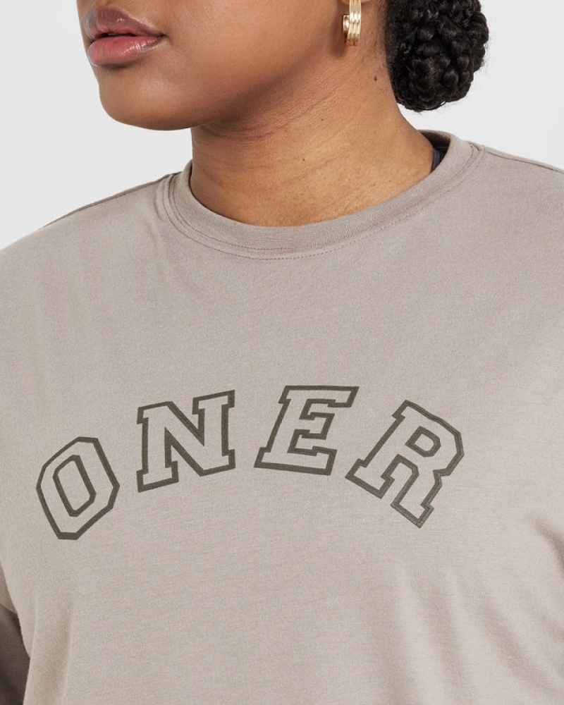 Grey Oner Active Classic Varsity Oversized Lightweight T Shirts | 23850VTSR