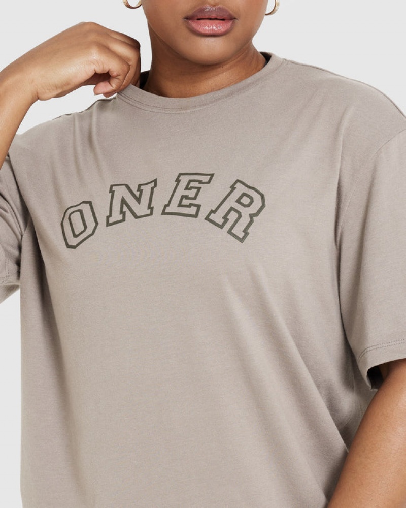 Grey Oner Active Classic Varsity Oversized Lightweight T Shirts | 23850VTSR