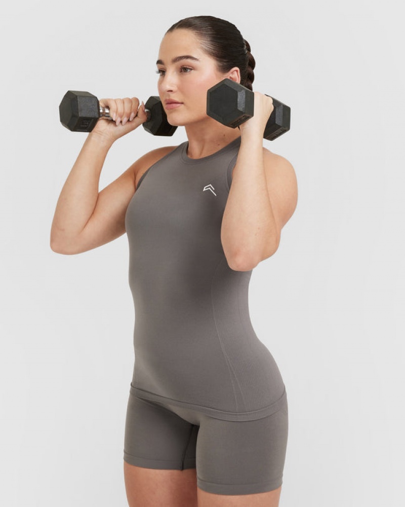 Grey Oner Active Go To Seamless Fitted High Neck T Shirts | 24650NURV