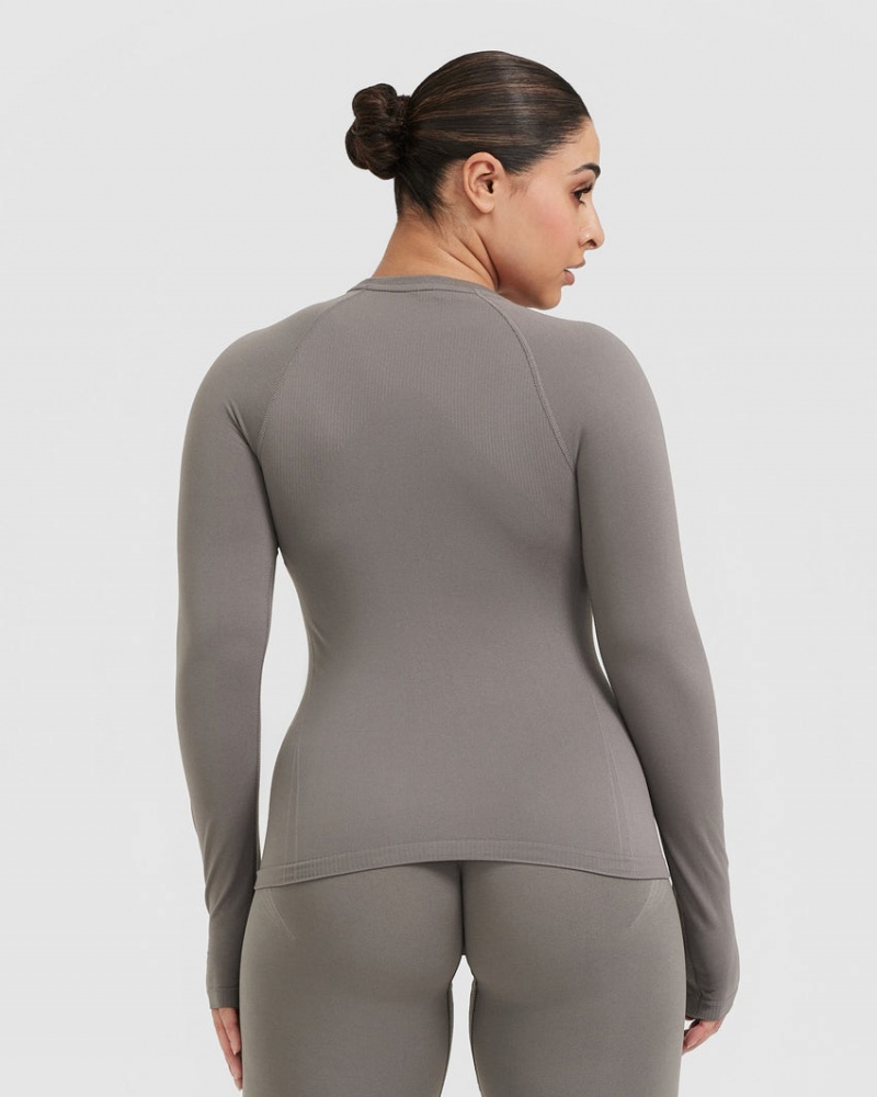 Grey Oner Active Go To Seamless Fitted Long Sleeve T Shirts | 60187EXWM