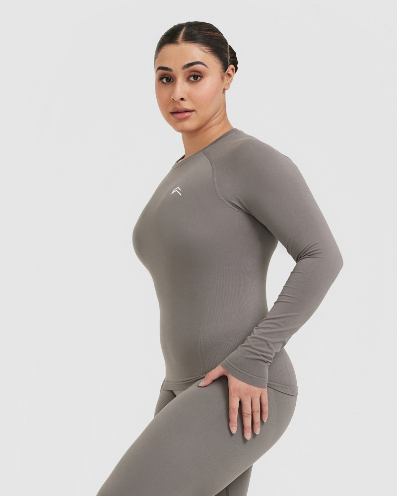 Grey Oner Active Go To Seamless Fitted Long Sleeve T Shirts | 60187EXWM