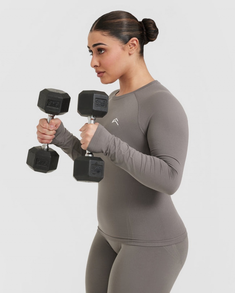 Grey Oner Active Go To Seamless Fitted Long Sleeve T Shirts | 60187EXWM