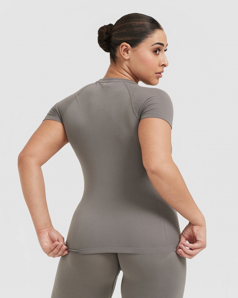 Grey Oner Active Go To Seamless Fitted T Shirts | 73081KHUX