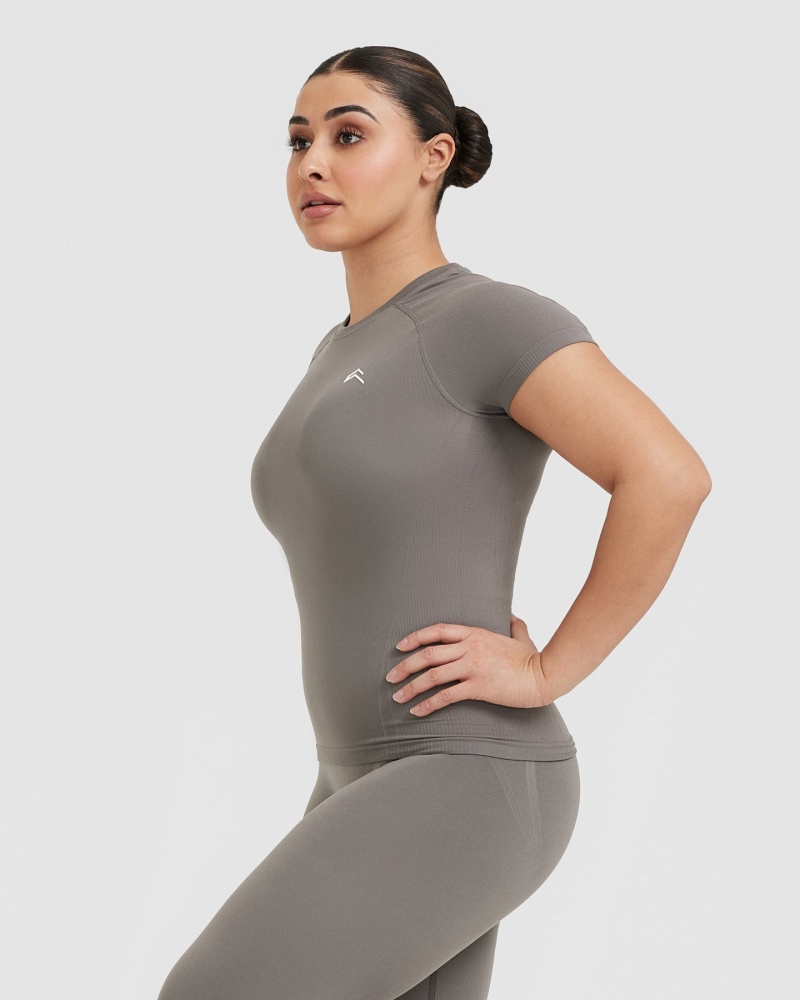 Grey Oner Active Go To Seamless Fitted T Shirts | 73081KHUX