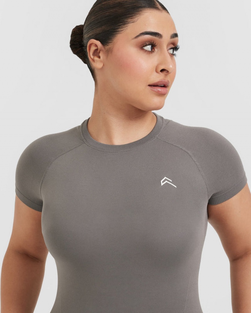 Grey Oner Active Go To Seamless Fitted T Shirts | 73081KHUX