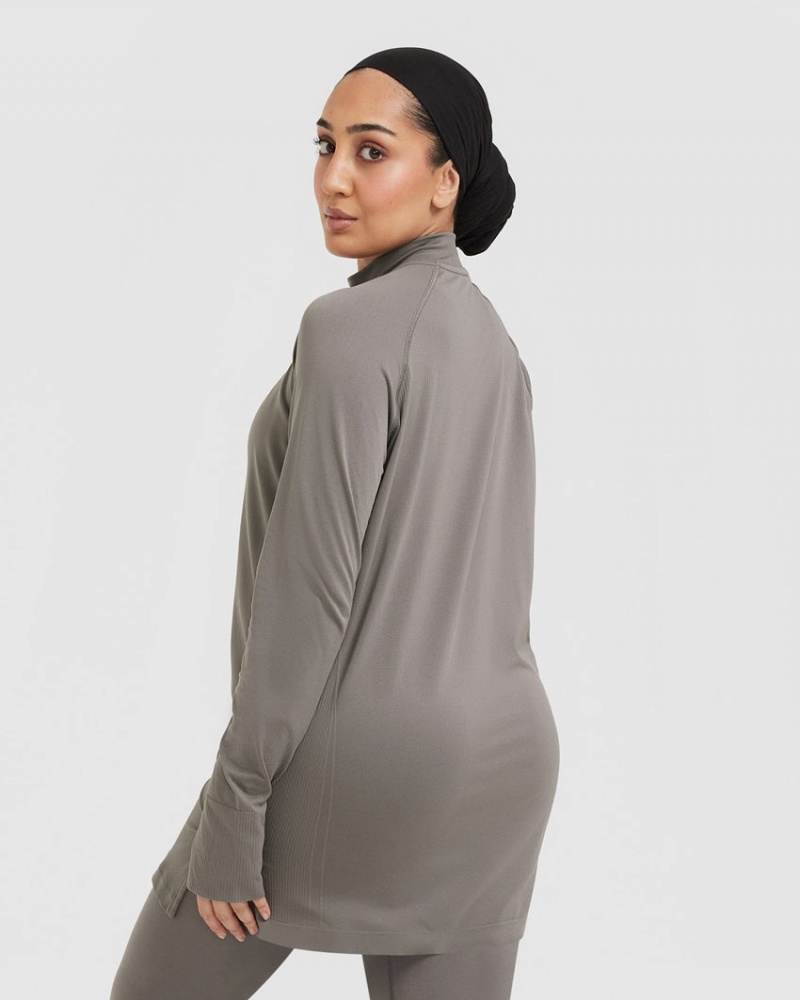 Grey Oner Active Go To Seamless Loose Long Sleeve Longline T Shirts | 90578OSIU