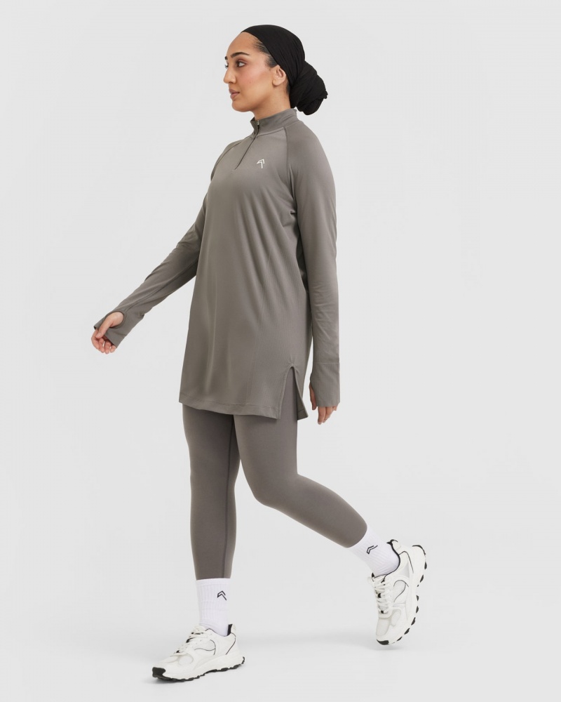 Grey Oner Active Go To Seamless Loose Long Sleeve Longline T Shirts | 90578OSIU